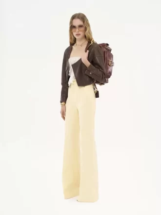 Cropped scoop-neck jacket in leather