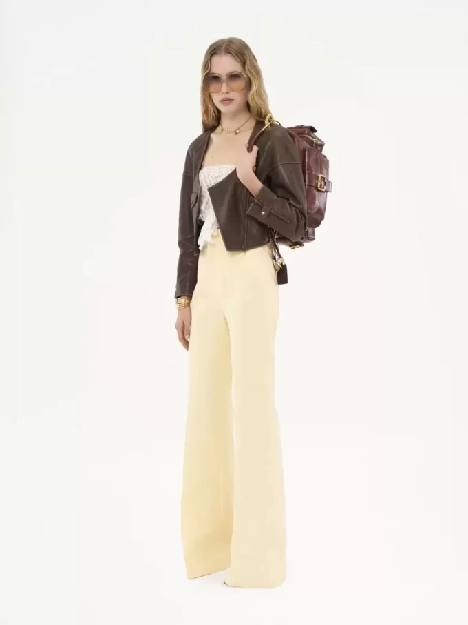 Cropped scoop-neck jacket in leather