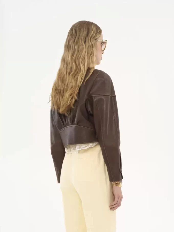 Cropped scoop-neck jacket in leather