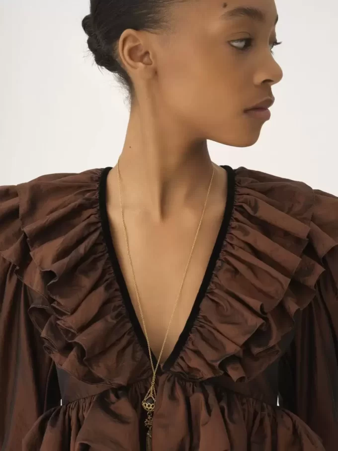 Cropped V-neck ruffle top in washed silk taffeta