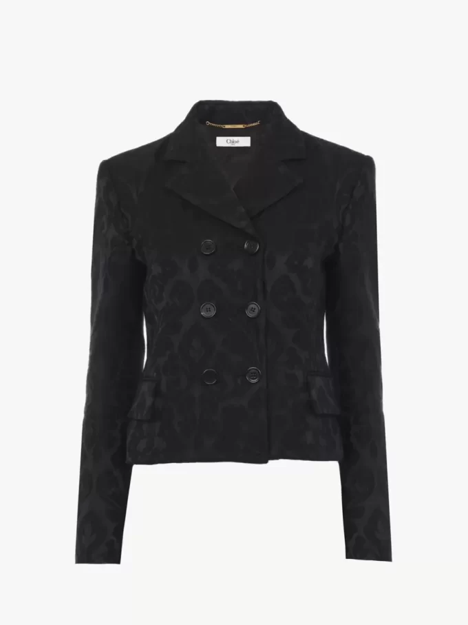 Double-breasted fitted jacket in a wool-mix jacquard