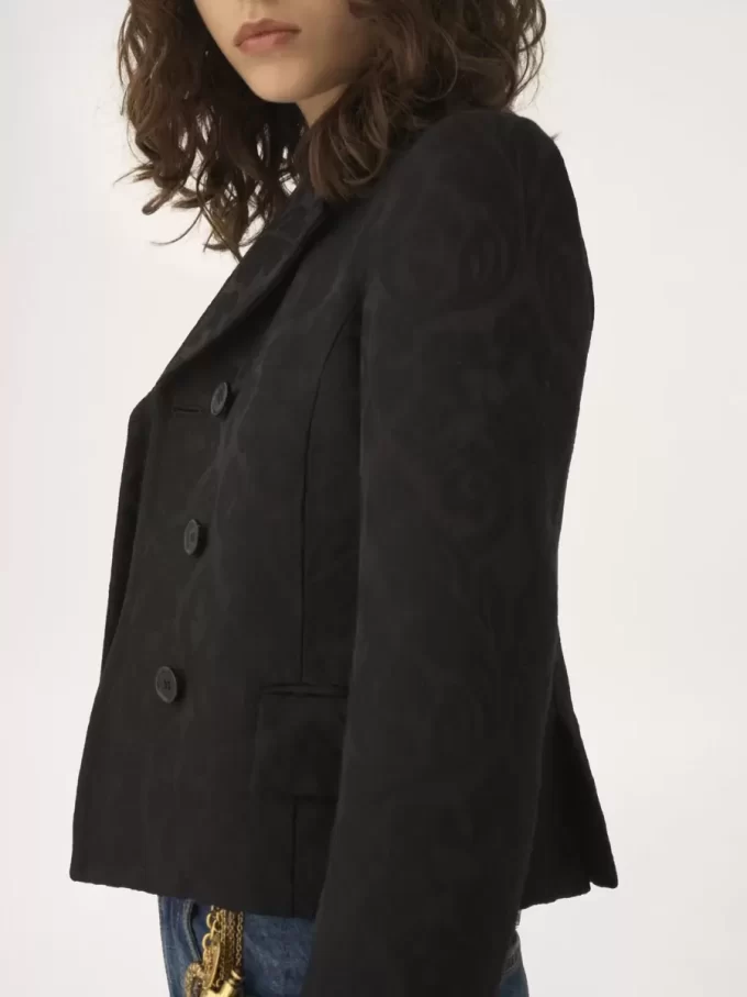 Double-breasted fitted jacket in a wool-mix jacquard