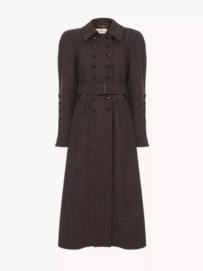 Double-breasted riding coat in houndstooth wool