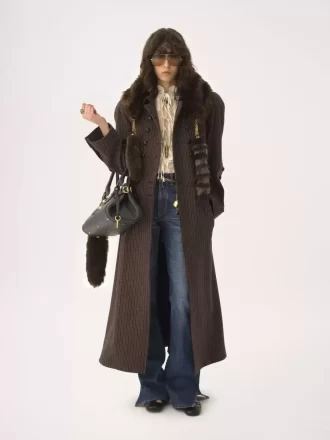 Double-breasted riding coat in houndstooth wool