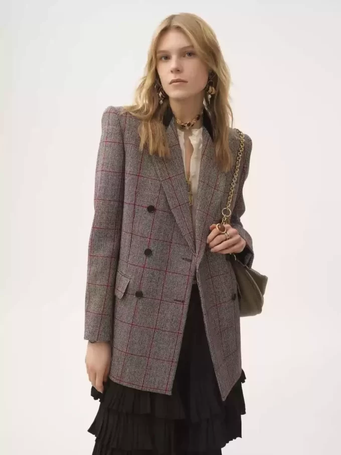 Double-breasted tailored jacket in wool check