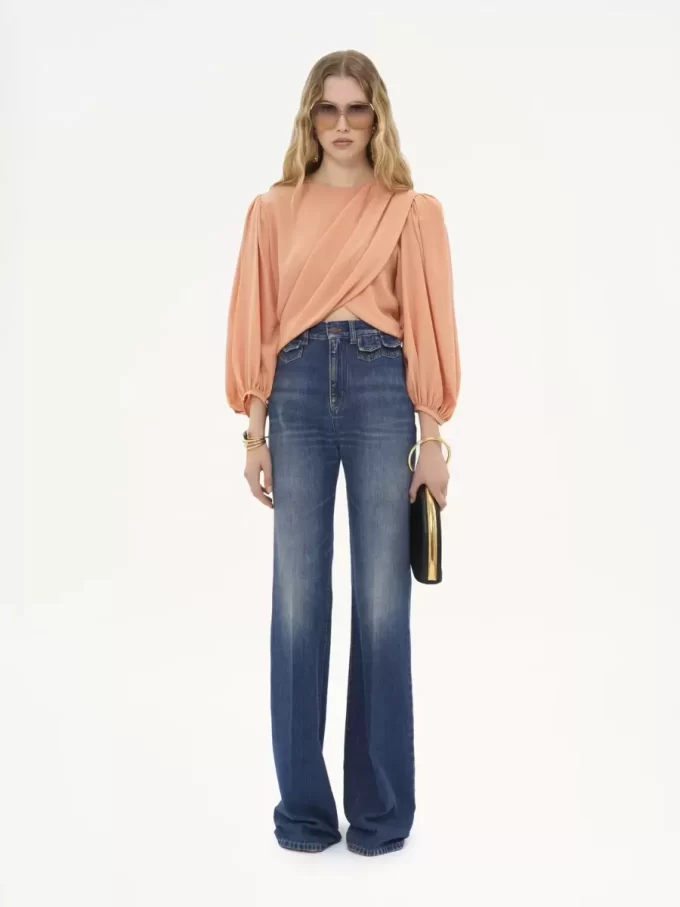 Draped cropped top in crêpe de chine