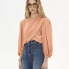 Draped cropped top in crêpe de chine