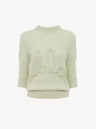 Elbow-sleeve logo sweater in alpaca wool & silk knit