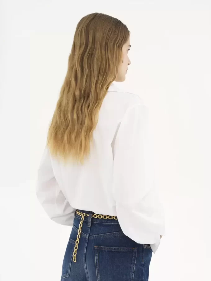 Embroidered lavallière shirt in cotton poplin