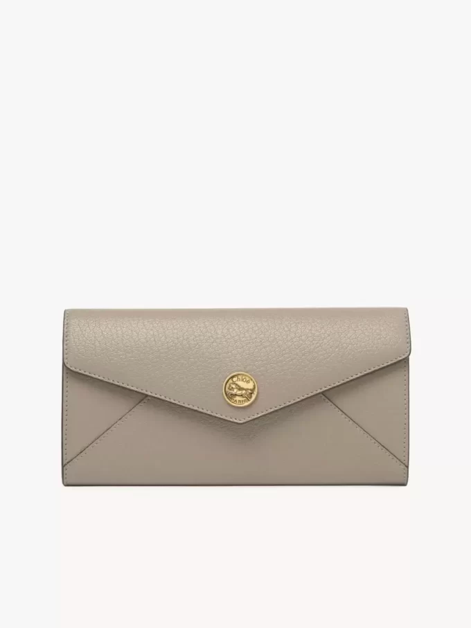 Envelope long wallet with flap in grained leather
