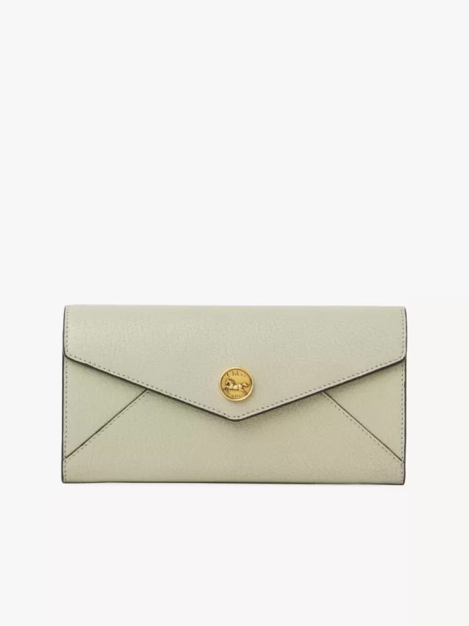 Envelope long wallet with flap in grained leather