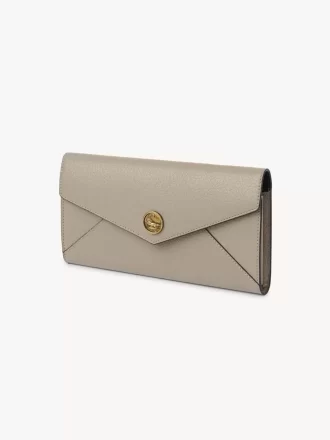 Envelope long wallet with flap in grained leather