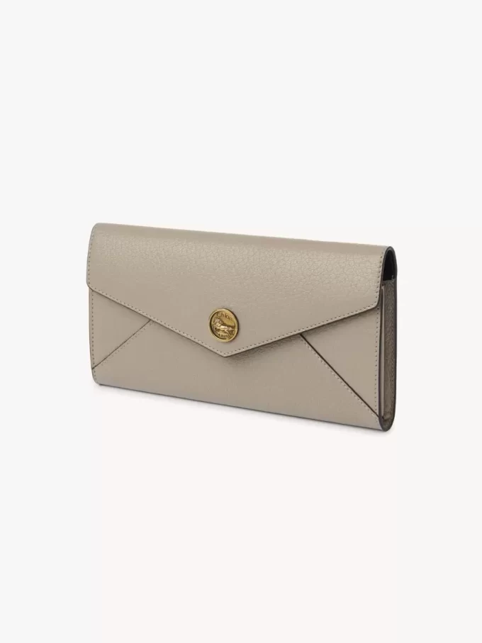 Envelope long wallet with flap in grained leather