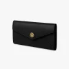 Envelope long wallet with flap in grained leather