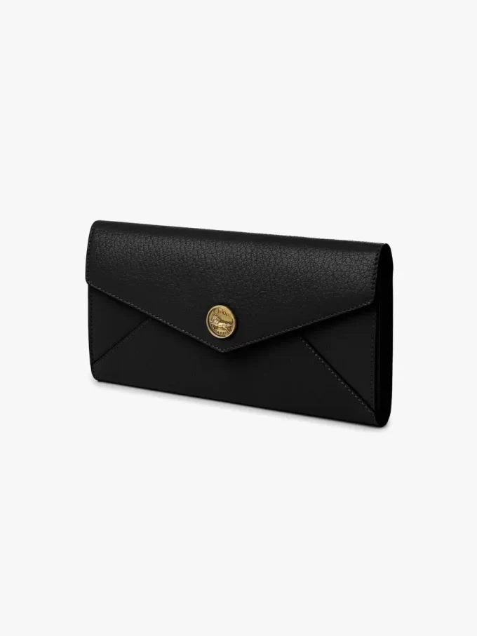 Envelope long wallet with flap in grained leather