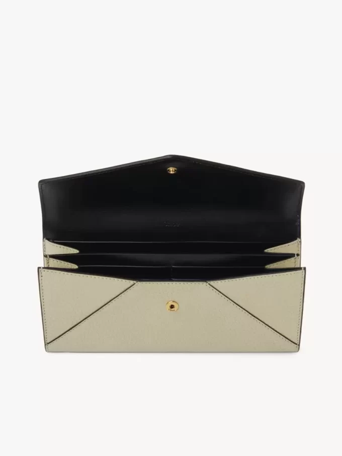 Envelope long wallet with flap in grained leather