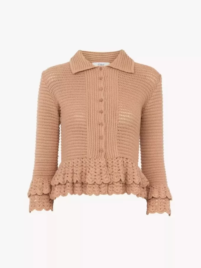 Fitted ruffled cardigan in crochet knit