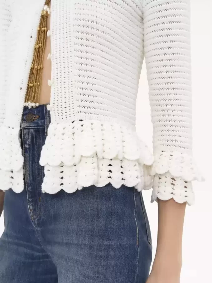 Fitted ruffled cardigan in crochet knit