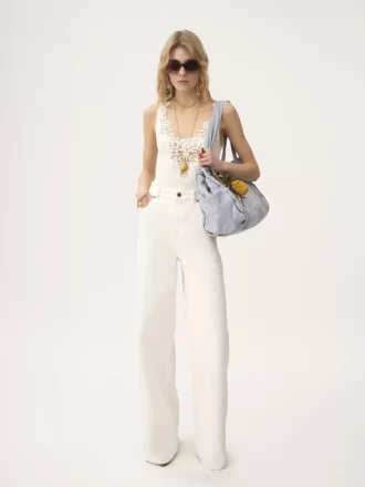 Fitted tank top in cotton jersey & guipure