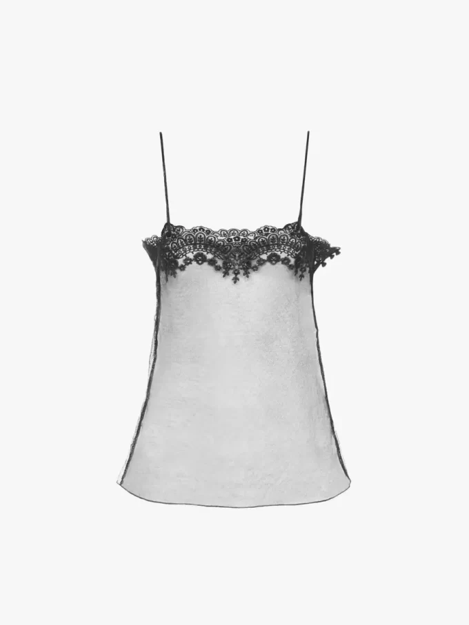 Fitted tank top in embroidered lace