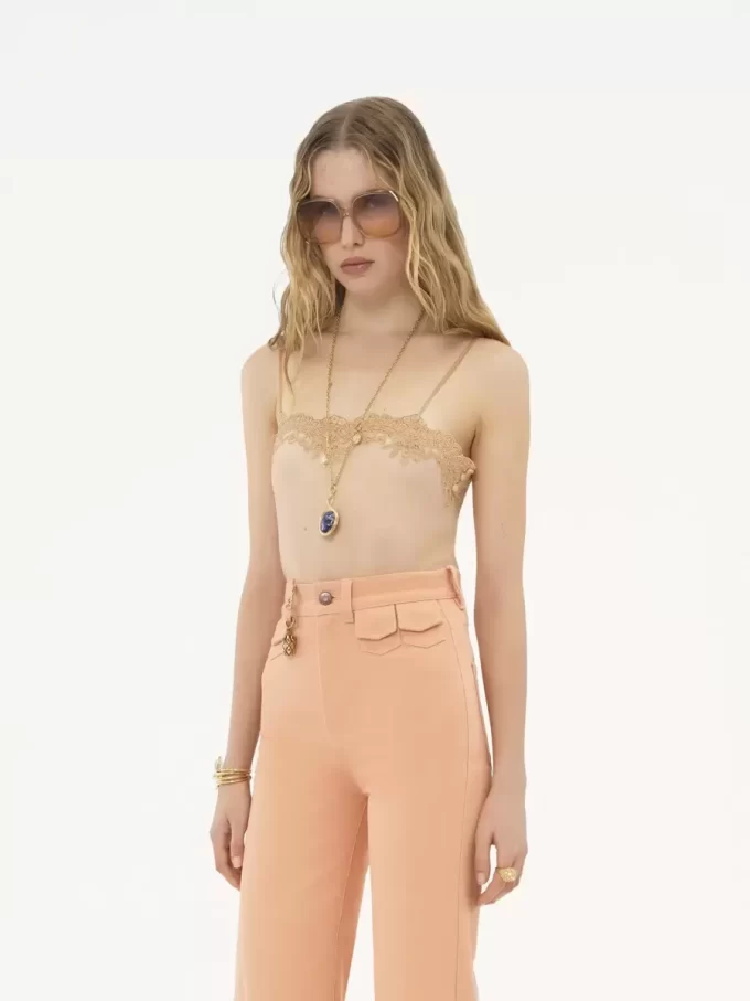 Fitted tank top in embroidered lace