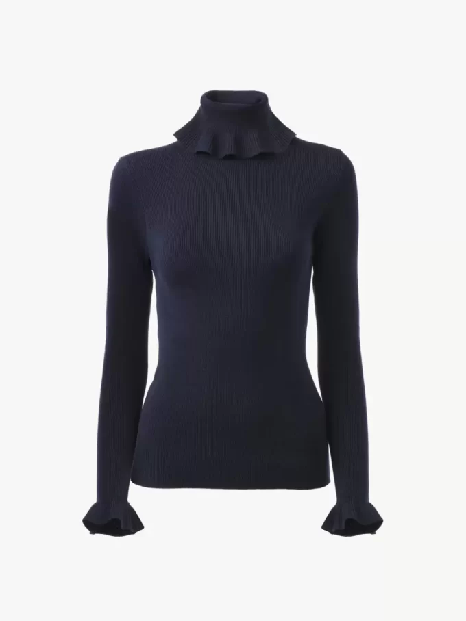 Fitted turtleneck sweater in a cotton & wool knit