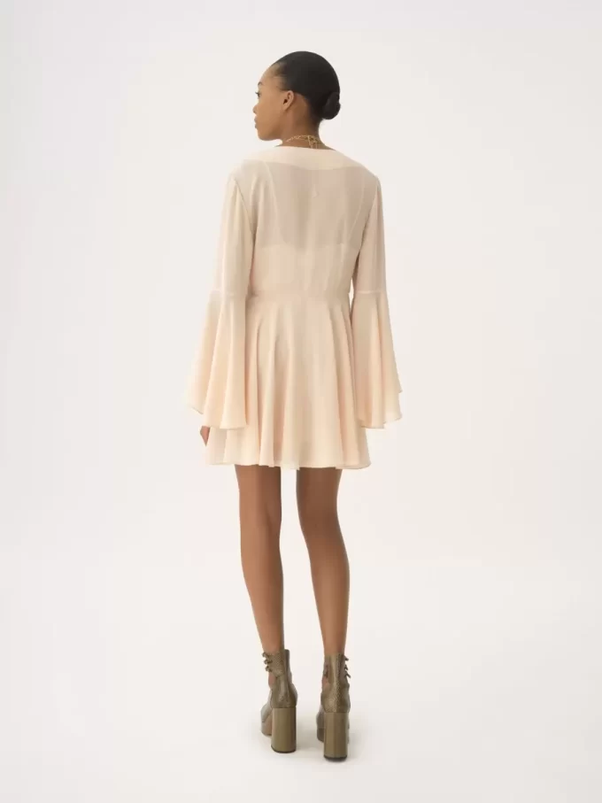 Flared mini dress in silk georgette