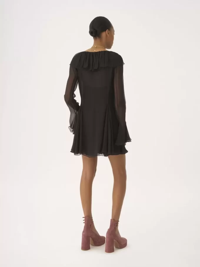 Flared mini dress in silk mousseline