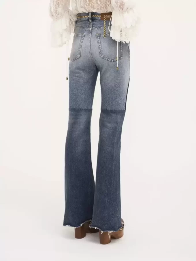 Flared patchwork jeans in denim