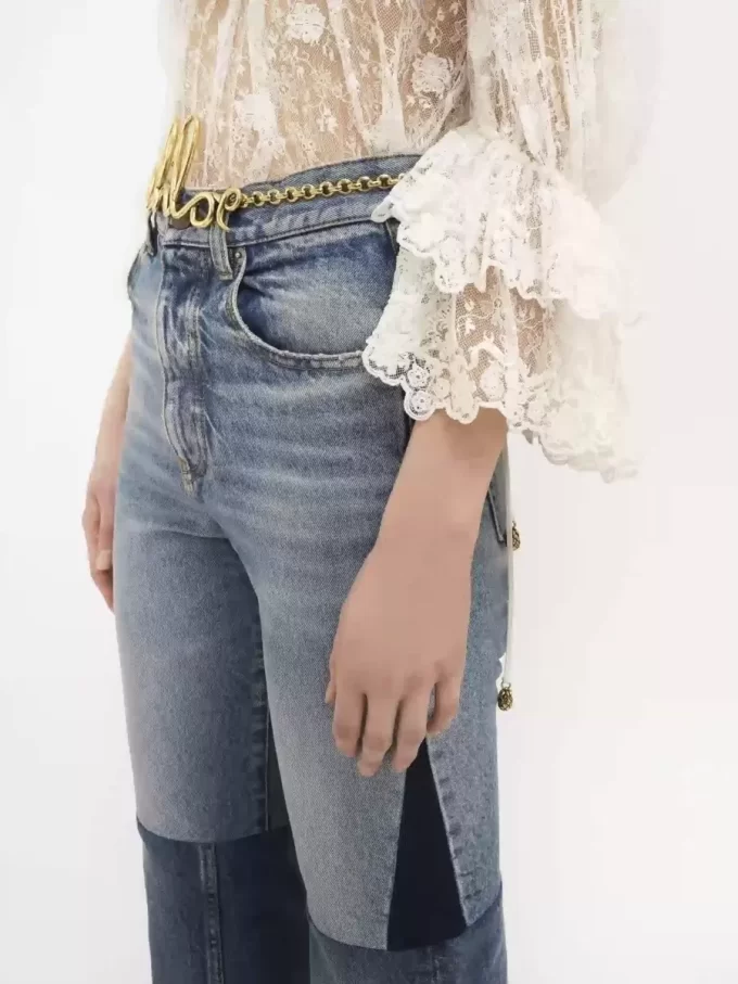 Flared patchwork jeans in denim