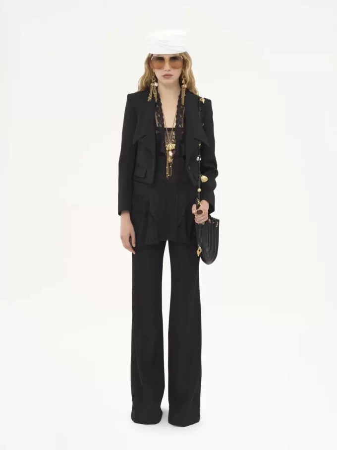 Flared tailored pants in wool gabardine