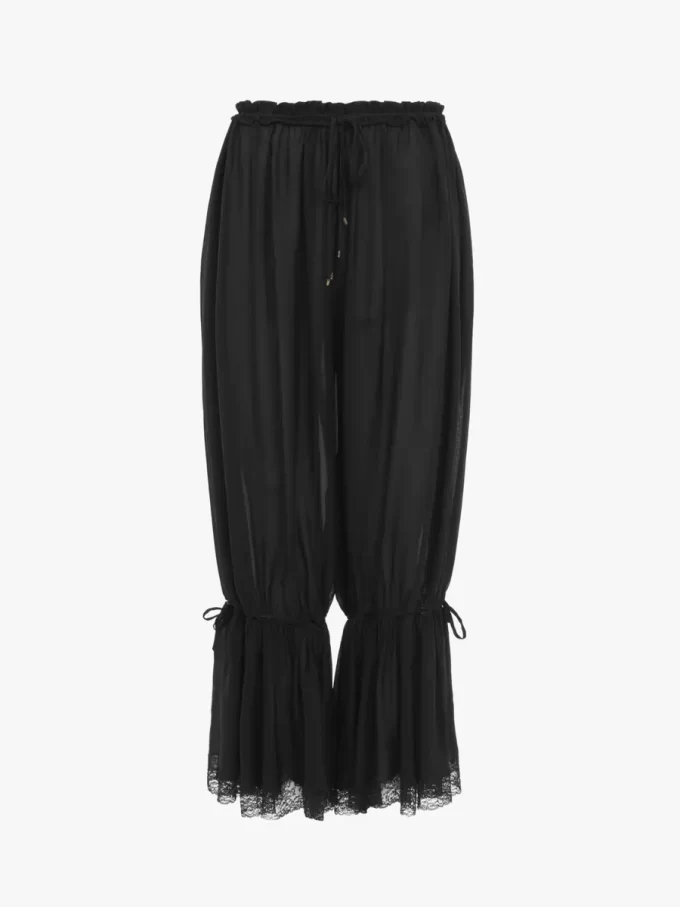 Fluid cropped pants in silk charmeuse & lace