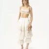 Fluid cropped pants in silk charmeuse & lace