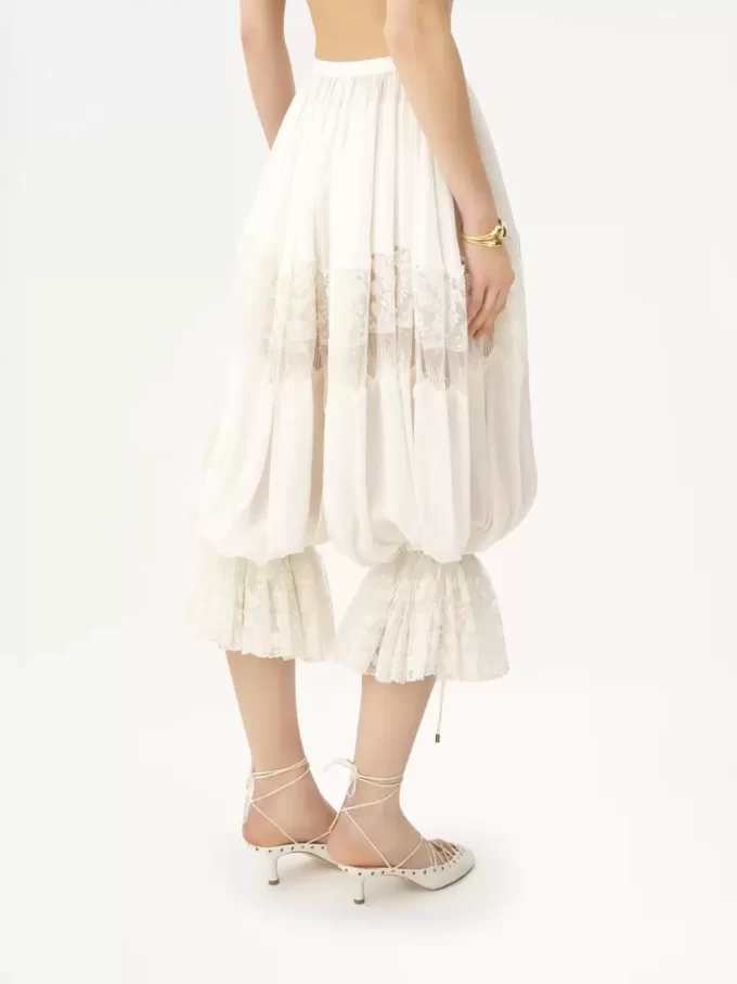 Fluid cropped pants in silk charmeuse & lace