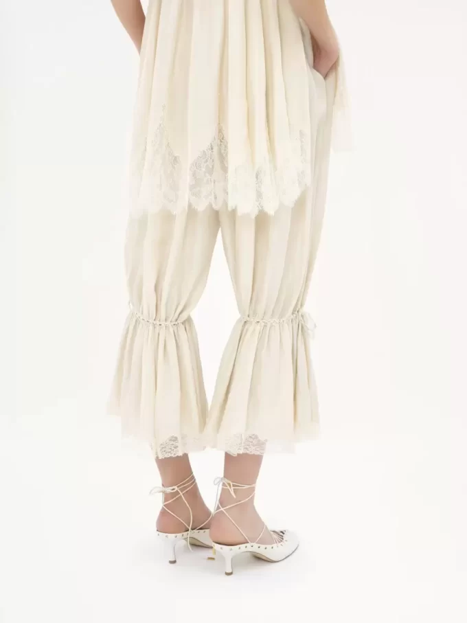 Fluid cropped pants in washed silk pongé & lace