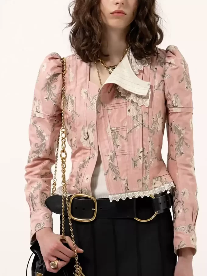 Fitted jacket in taffeta jacquard & lace