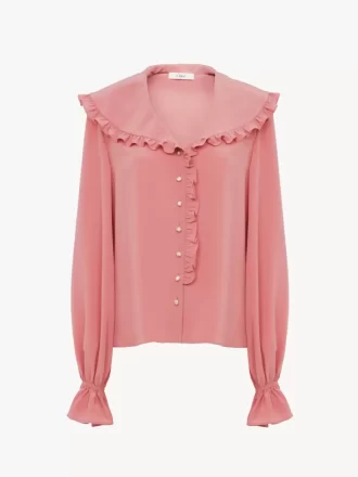 Fluid ruffle blouse in crêpe de chine