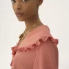 Fluid ruffle blouse in crêpe de chine
