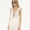 Fluid tank top in silk charmeuse & lace