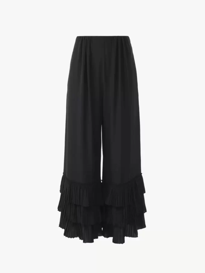 Fluid wide-leg pants in crêpe de chine