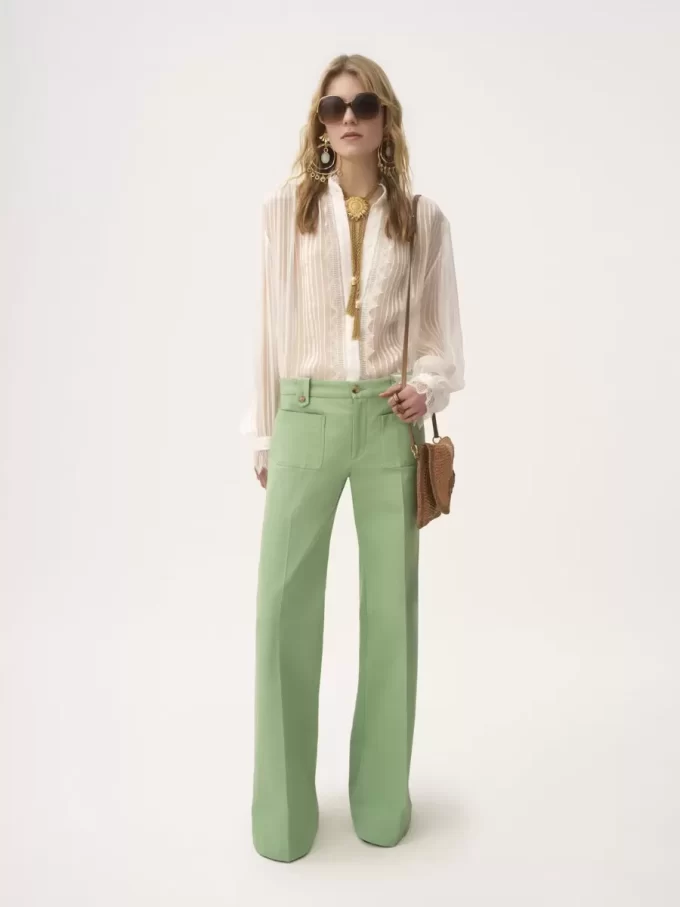 Gathered blouse in silk mousseline & lace