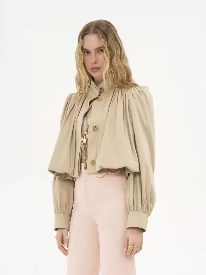 Gathered boule jacket in cotton gabardine