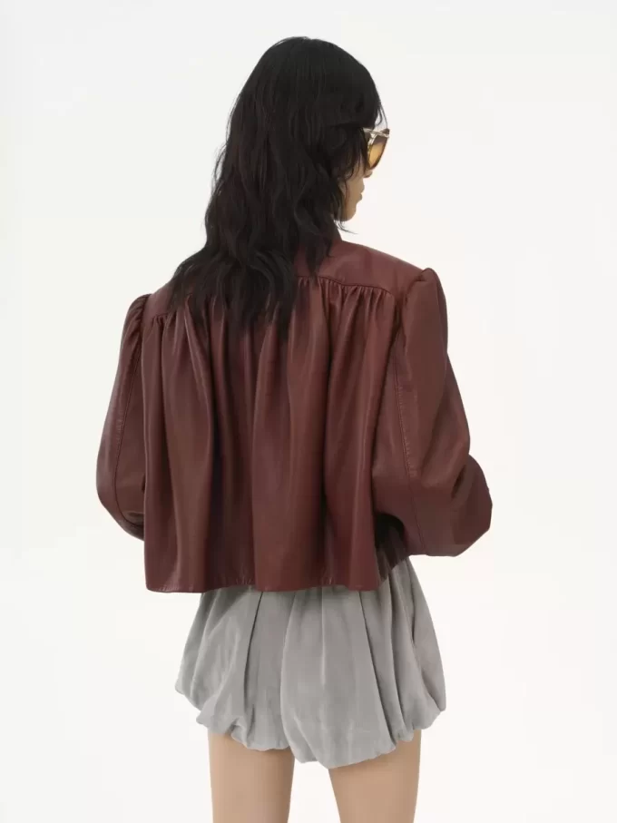 Gathered boule jacket in leather