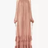 Gathered long dress in silk mousseline Gathered long dress in silk mousseline