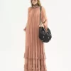 Gathered long dress in silk mousseline Gathered long dress in silk mousseline