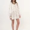 Gathered long-sleeve mini dress in cotton voile