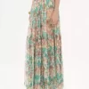 Gathered maxi skirt in silk mousseline