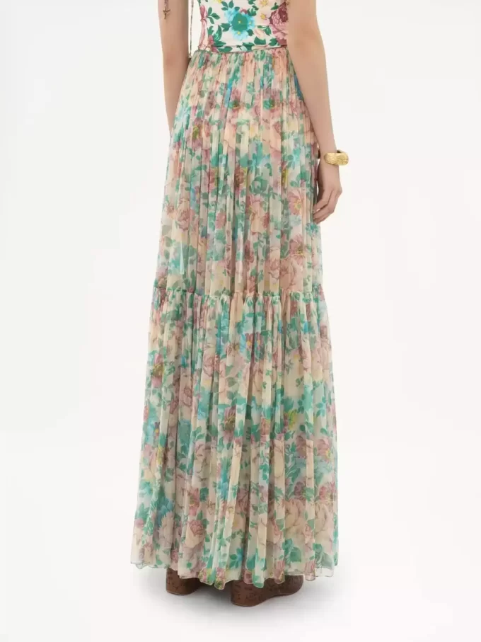 Gathered maxi skirt in silk mousseline