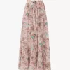 Gathered midi skirt in crêpe de chine