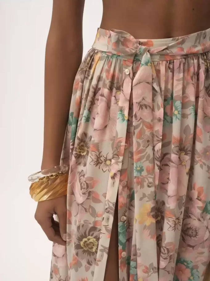 Gathered midi skirt in crêpe de chine